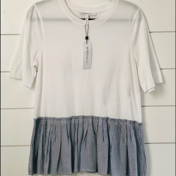 NEW White Tee with Striped Peplum - Picture 1 of 3